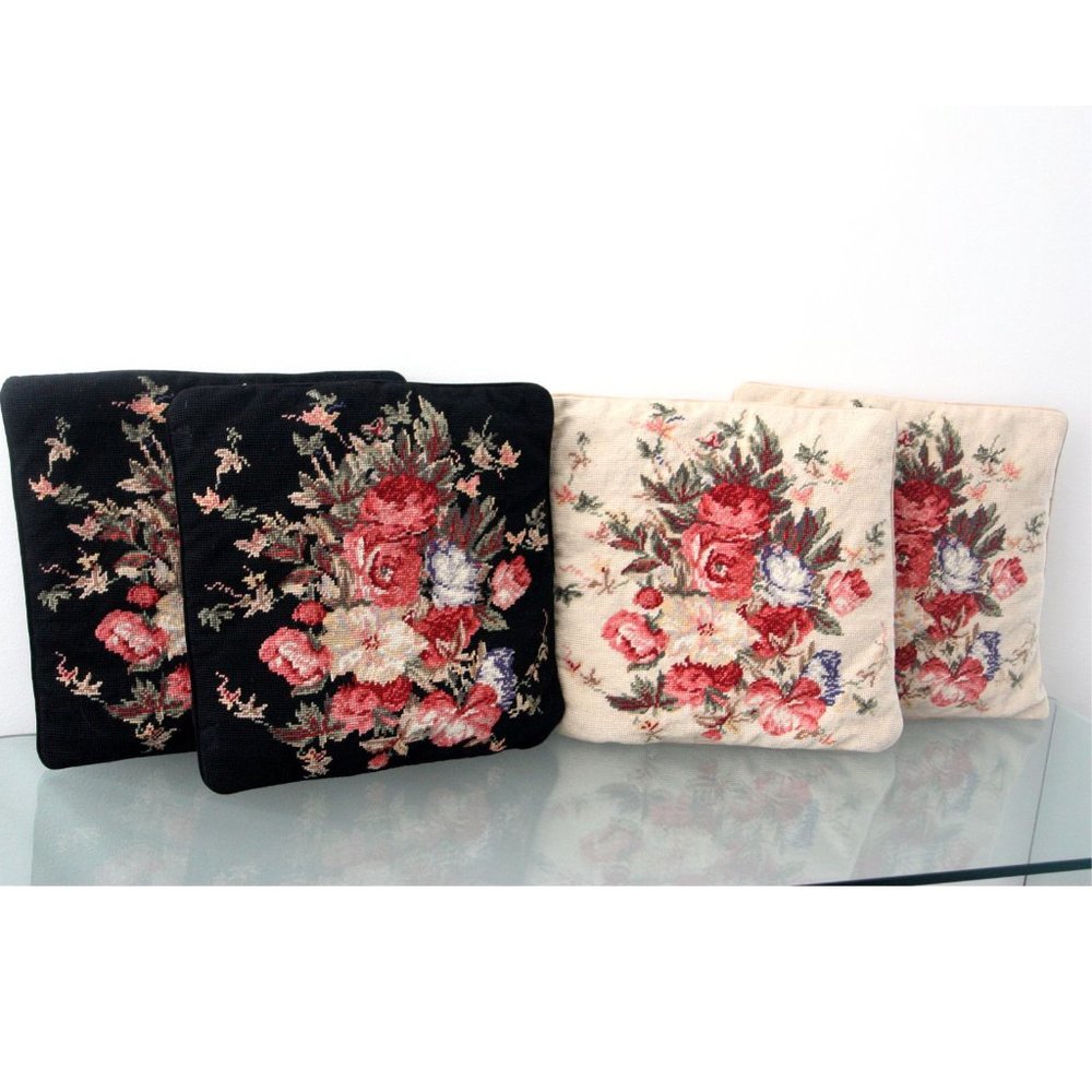 Antique Floral Pillows (4 - 2 black, 2 cream)